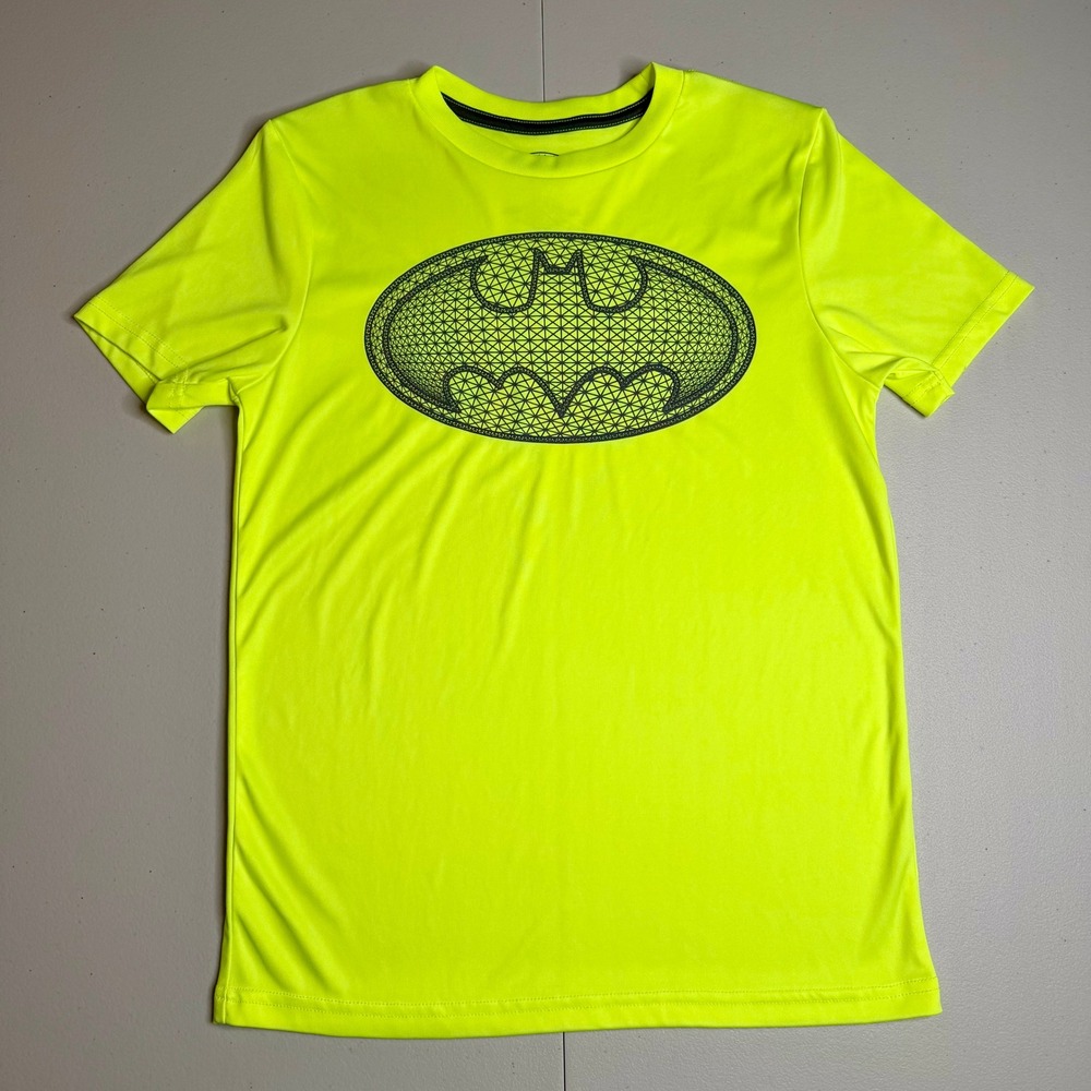 Batman Boys Large Neon Yellow Graphic T-Shirt Performance Active Tee